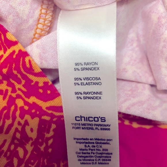 Chico’s Pink and Yellow Dolman Tie Waist Blouse - Picture 5 of 6